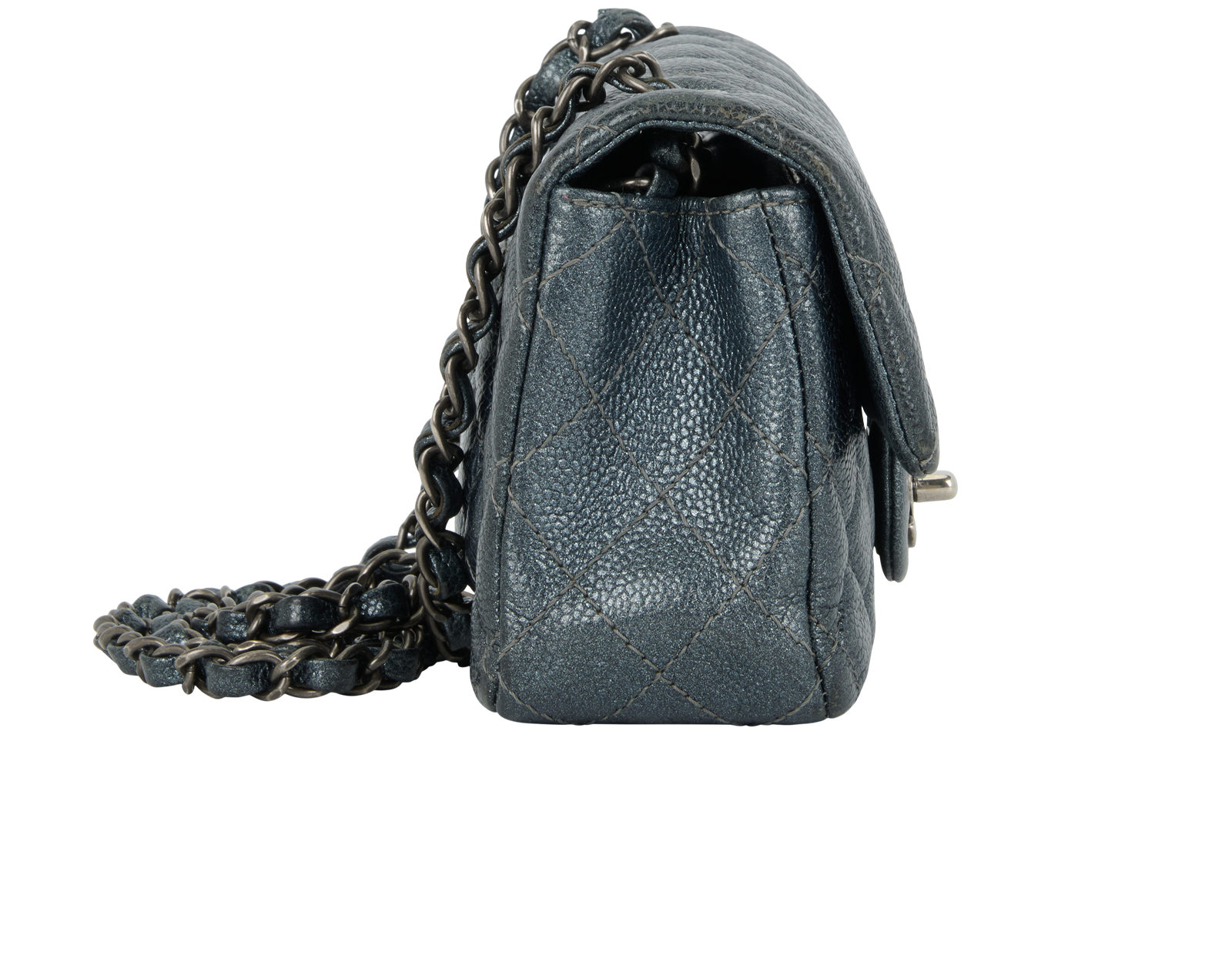 Mini Rectangular Flap, &pound;3,500, Handbags, Blue/Grey/Silver, Caviar Leather, Side view